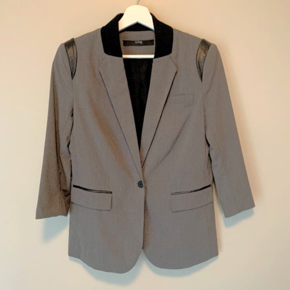 CUT25 BY YIGAL AZROUËL Leather Trim Grey Blazer 10 - Picture 2 of 6